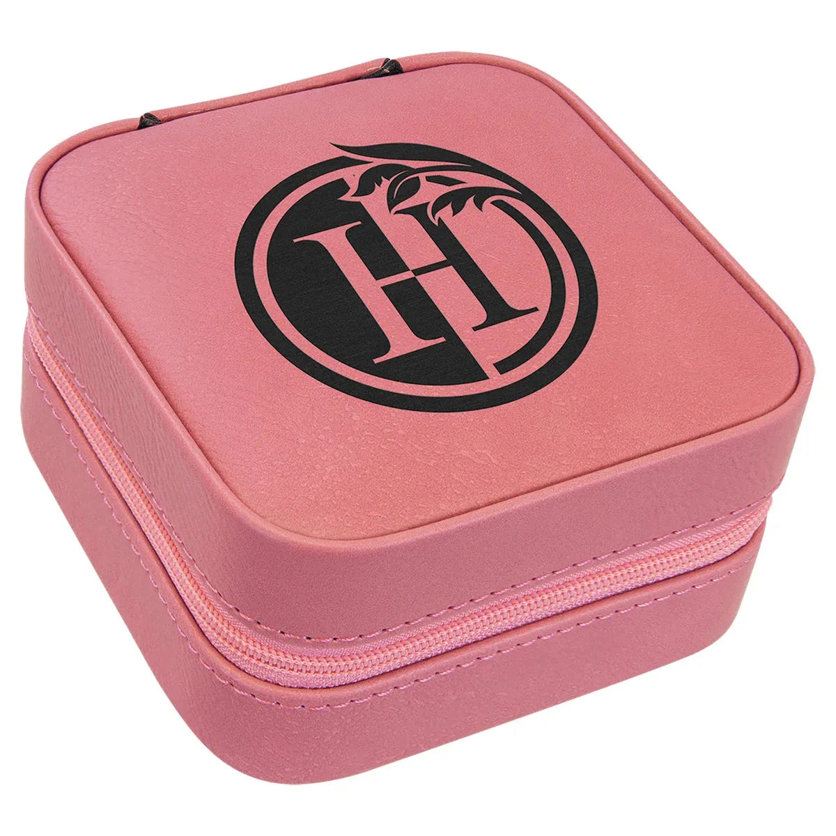 Pink 4" X 4" Laserable Leatherette Travel Jewelry Box with Tan Lining