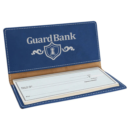 Blue/Silver 6 3/4" x 3 1/2" Laserable Leatherette Checkbook Cover