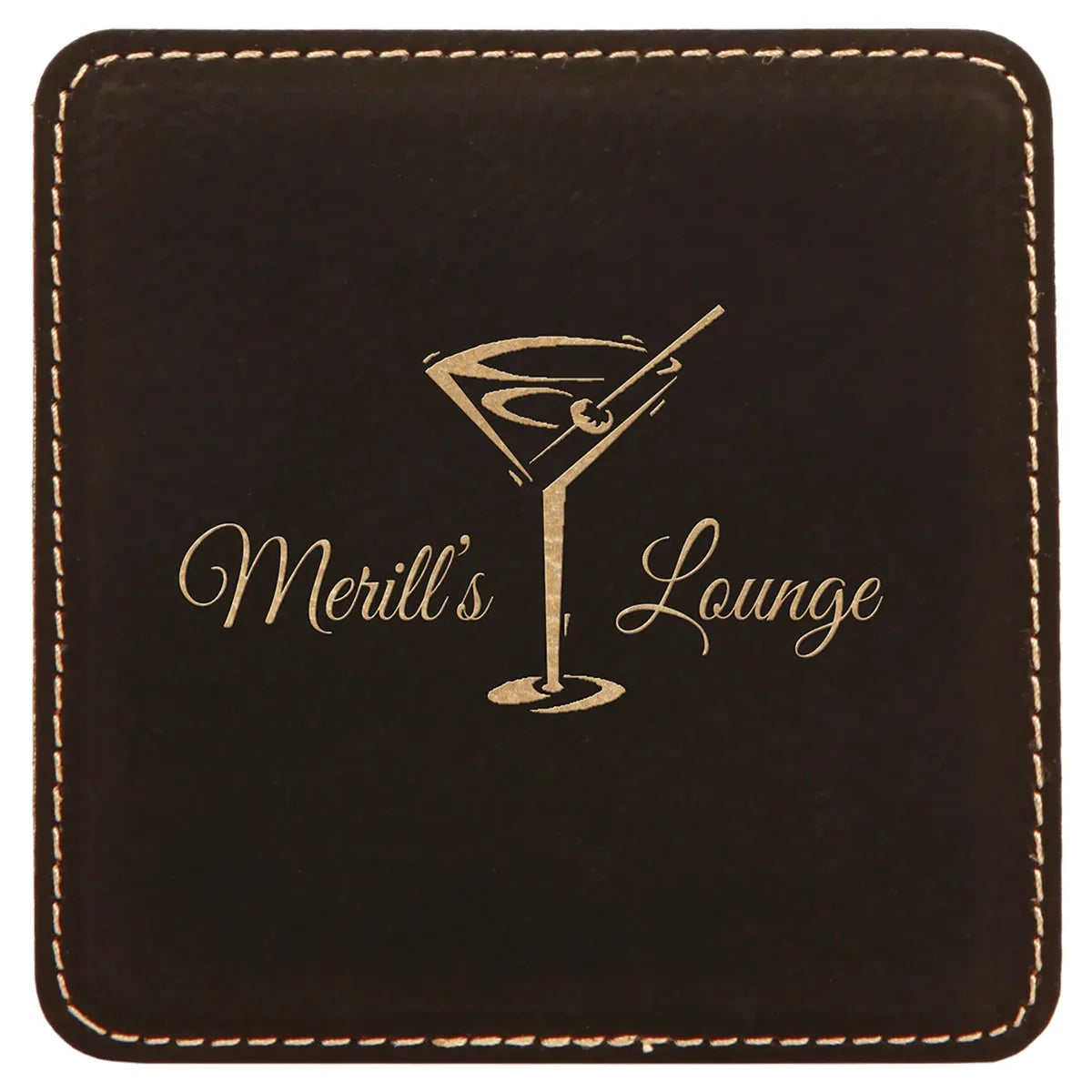 Black/Gold 4" x 4" Square Laserable Leatherette Coaster