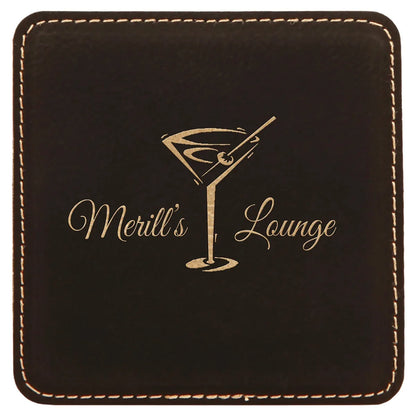 Black/Gold 4" x 4" Square Laserable Leatherette Coaster