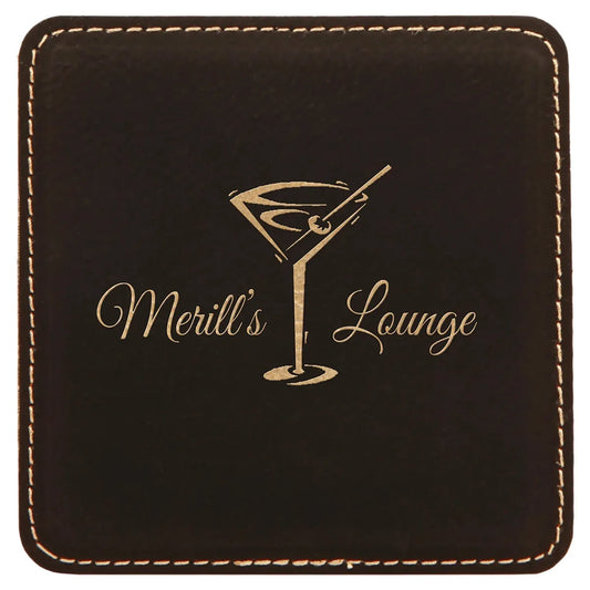Black/Gold 4" x 4" Square Laserable Leatherette Coaster