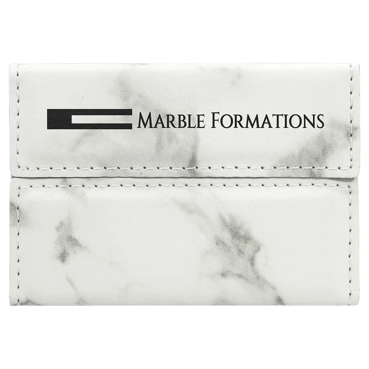 White Marble 3 3/4" x 2 3/4" Laserable Leatherette Hard Business Card Holder