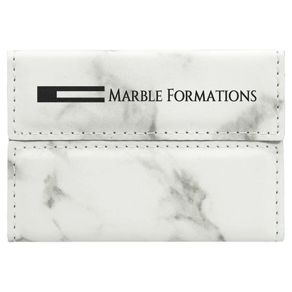 White Marble 3 3/4" x 2 3/4" Laserable Leatherette Hard Business Card Holder