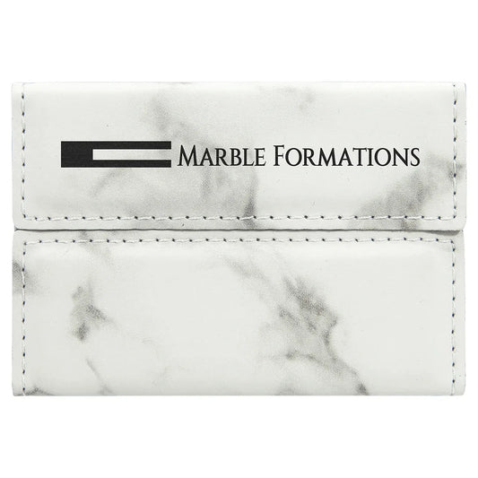 White Marble 3 3/4" x 2 3/4" Laserable Leatherette Hard Business Card Holder
