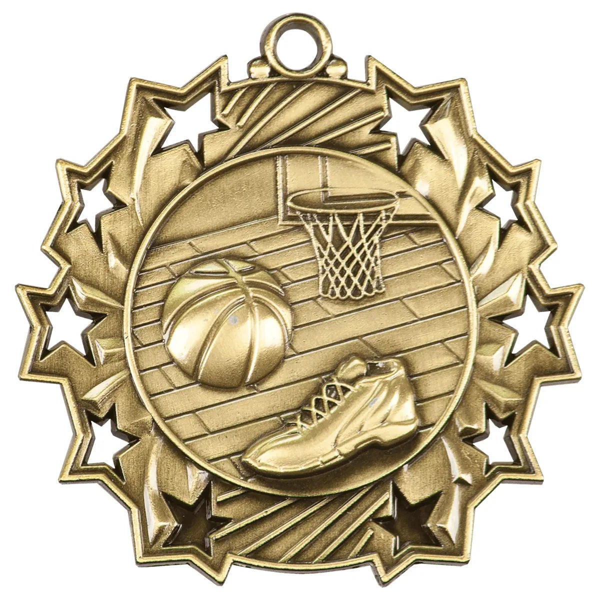 Antique Gold 2 1/4" Basketball Ten Star Medal