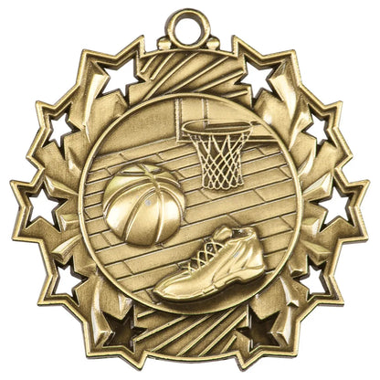 Antique Gold 2 1/4" Basketball Ten Star Medal