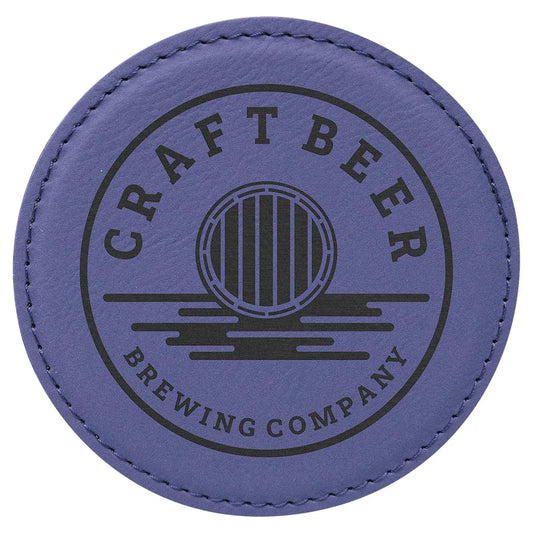 Purple 4" Round Laserable Leatherette Coaster