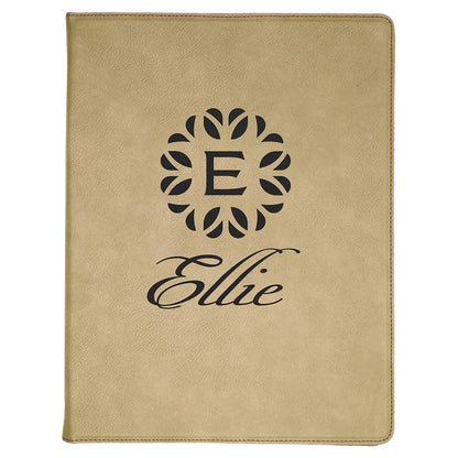 Light Brown 9 1/2" x 12" Laserable Leatherette Portfolio with Notepad