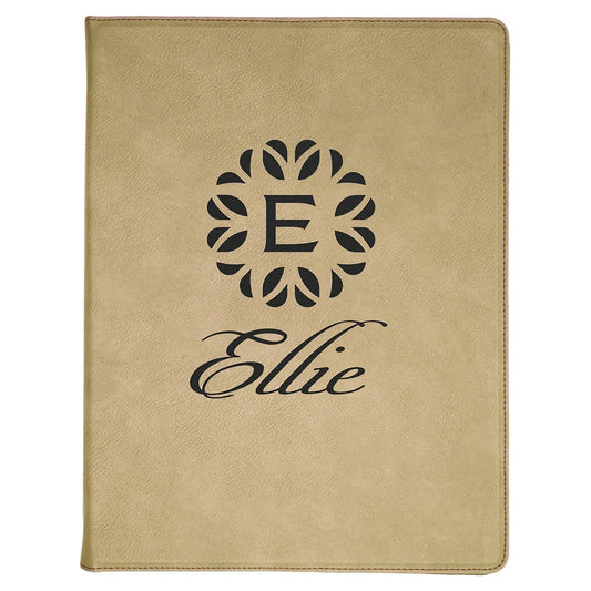 Light Brown 9 1/2" x 12" Laserable Leatherette Portfolio with Notepad