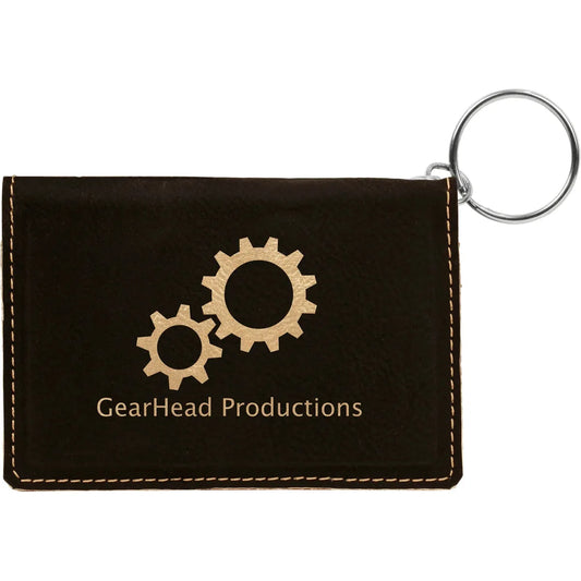 Black/Gold 4 1/4" x 3" Laserable Leatherette Keychain ID Holder