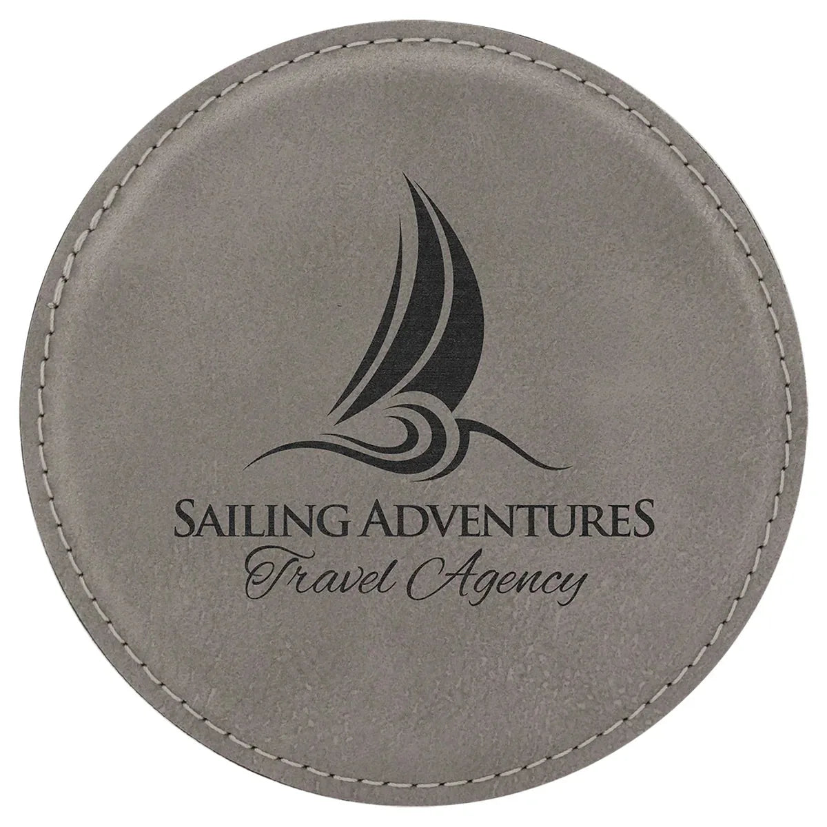 Gray 4" Round Laserable Leatherette Coaster