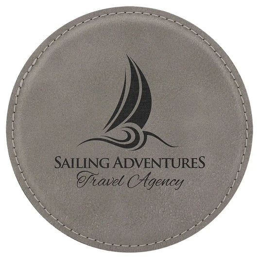 Gray 4" Round Laserable Leatherette Coaster