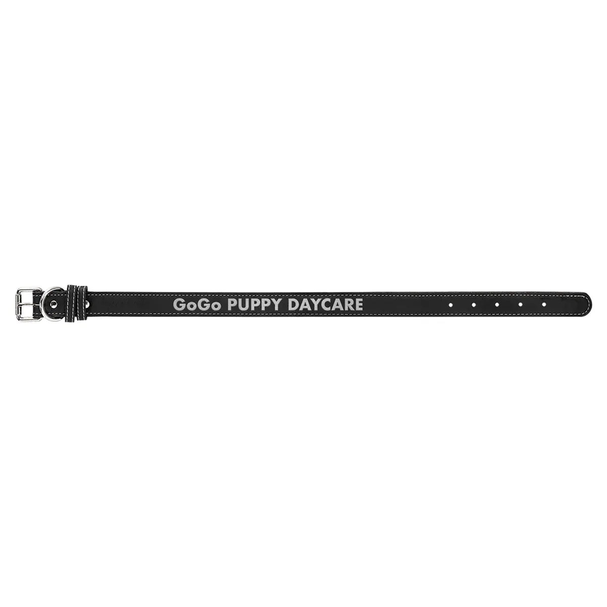 Black/Silver Large 23" x 1" Laserable Leatherette Dog Collar
