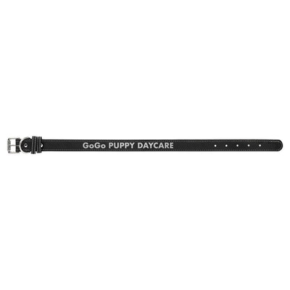 Black/Silver Large 23" x 1" Laserable Leatherette Dog Collar