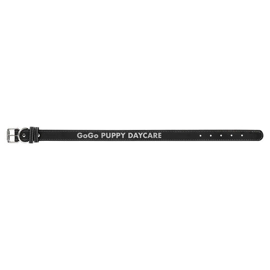 Black/Silver Large 23" x 1" Laserable Leatherette Dog Collar