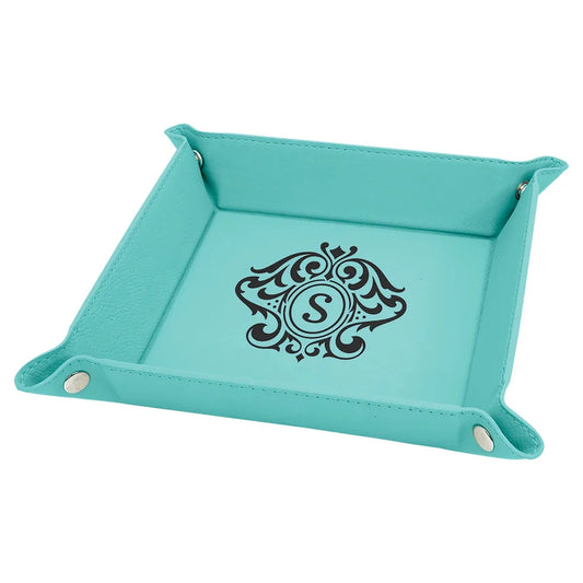 Teal Laserable Leatherette Snap Up Tray with Silver 6" x 6" Snaps