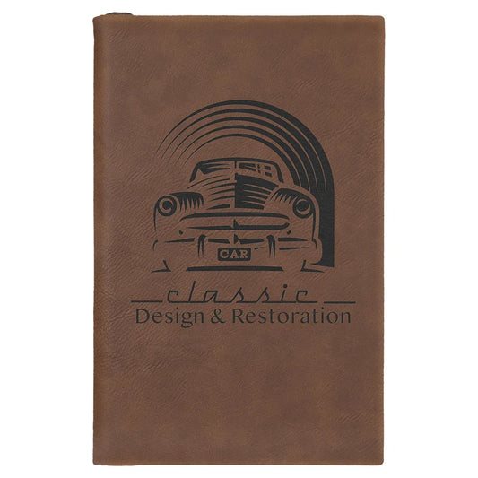 Dark Brown 5 1/4" x 8 1/4" Laserable Leatherette Sketch Book with Unlined Notepad