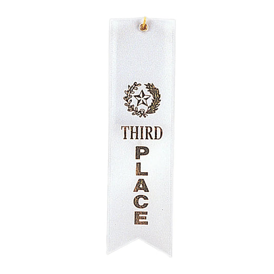 White 3rd Place Carded Ribbon with String