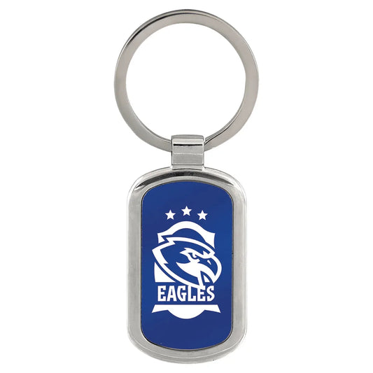 Blue 1 1/8" x 1 7/8" Laserable Rectangle Keychain