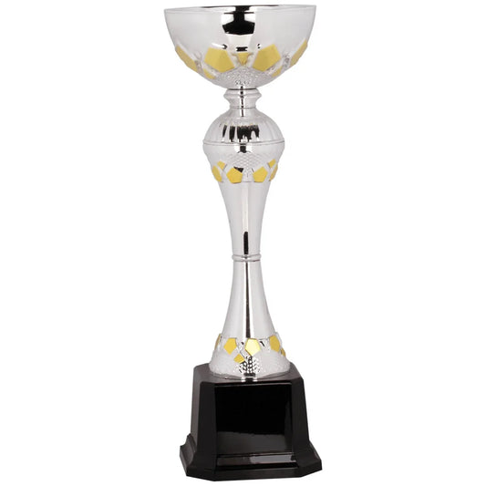 Silver/Gold 12" Completed Metal Cup Trophy on Plastic Base