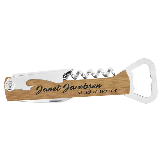 Bamboo Laserable Leatherette Wine Bottle Opener