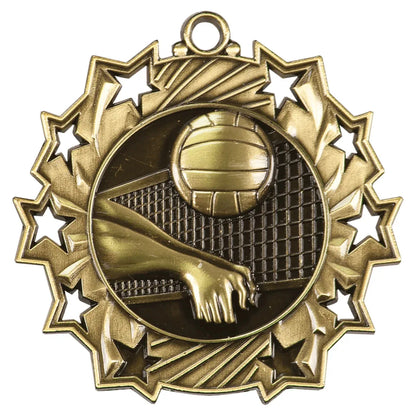 Antique Gold 2 1/4" Volleyball Ten Star Medal
