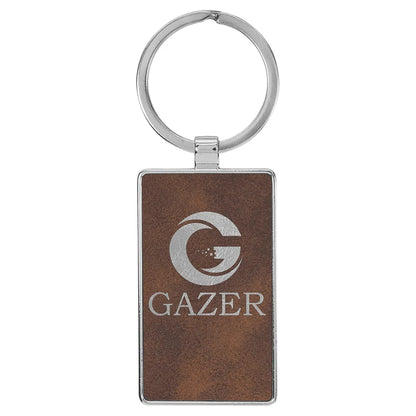 Rustic/Silver 2 3/4" x 1 1/4" Laserable Leatherette/Metal Rectangle Keychain