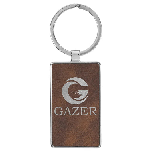 Rustic/Silver 2 3/4" x 1 1/4" Laserable Leatherette/Metal Rectangle Keychain