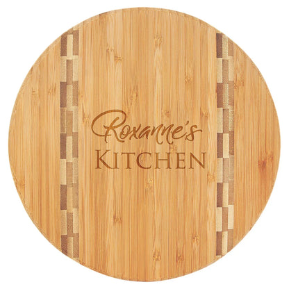 9 3/4" Round Bamboo Cutting Board with Butcher Block Inlay