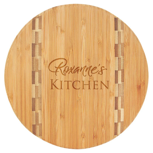 9 3/4" Round Bamboo Cutting Board with Butcher Block Inlay
