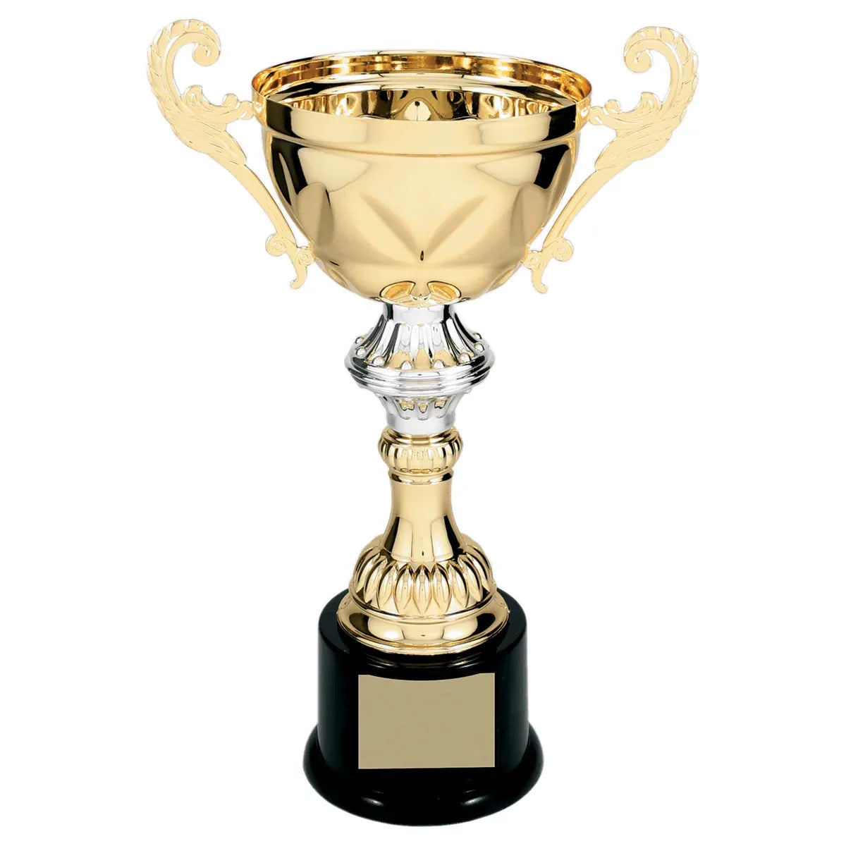 Gold 11 1/2" Completed Metal Cup Trophy on Plastic Base