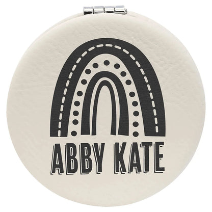 White 2 1/2" Laserable Leatherette Compact Mirror