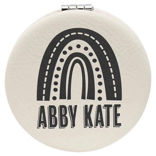 White 2 1/2" Laserable Leatherette Compact Mirror