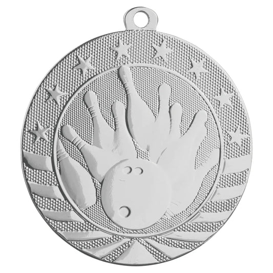 Bright Silver 2 3/4" Bowling Starbrite Medal
