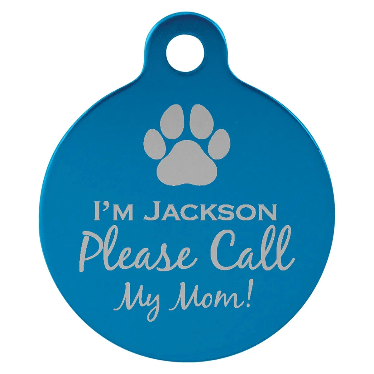 Blue 1" Laserable Anodized Aluminum Round Pet Tag with Tab