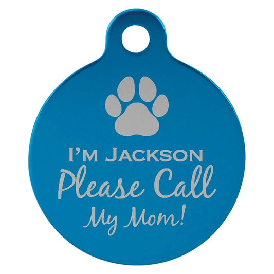 Blue 1" Laserable Anodized Aluminum Round Pet Tag with Tab