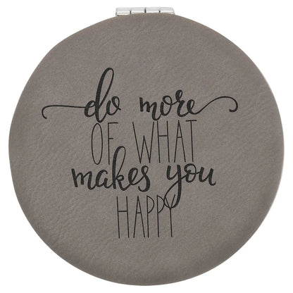 Gray 2 1/2" Laserable Leatherette Compact Mirror
