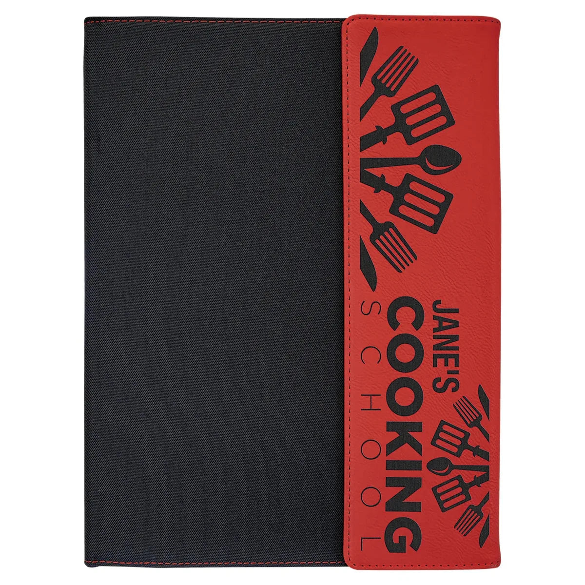 Red Laserable Leatherette / Black 9 1/2" x 12" Canvas Portfolio with Notepad