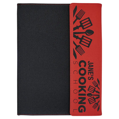 Red Laserable Leatherette / Black 9 1/2" x 12" Canvas Portfolio with Notepad