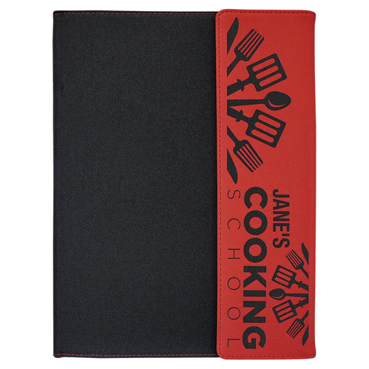 Red Laserable Leatherette / Black 9 1/2" x 12" Canvas Portfolio with Notepad
