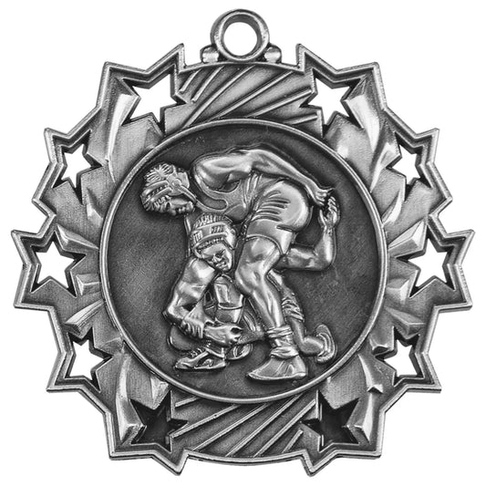 Antique Silver 2 1/4" Wrestling Ten Star Medal