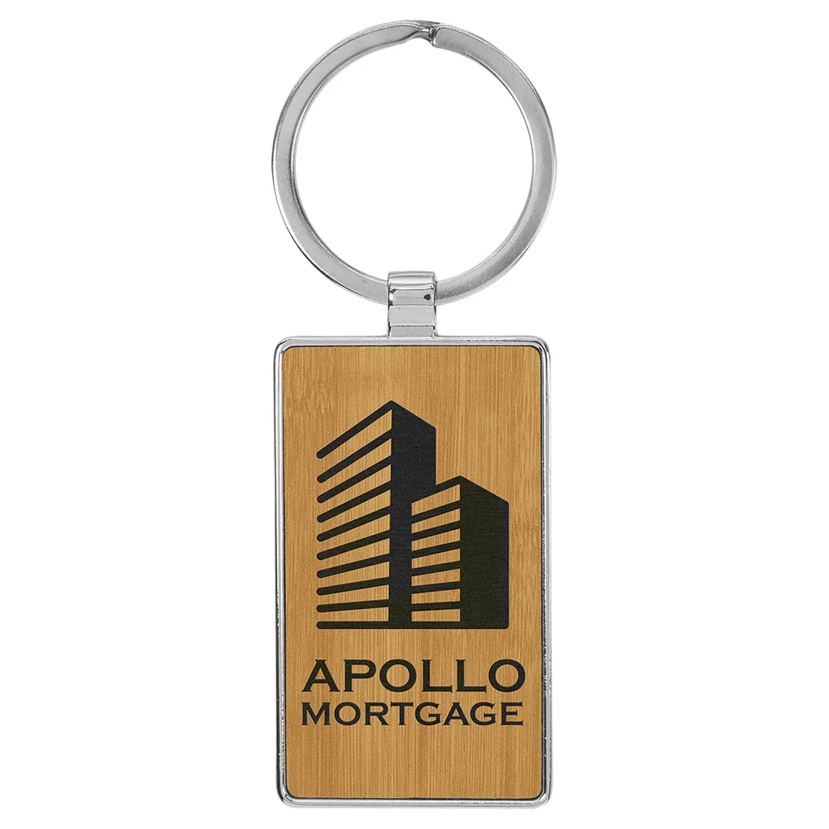 Bamboo 2 3/4" x 1 1/4" Laserable Leatherette/Metal Rectangle Keychain