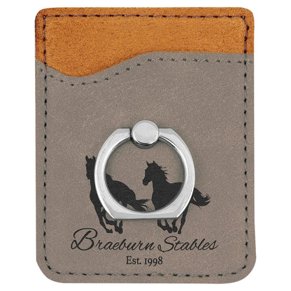 Gray Laserable Leatherette Phone Wallet with Silver Phone Wallet with Silver Ring