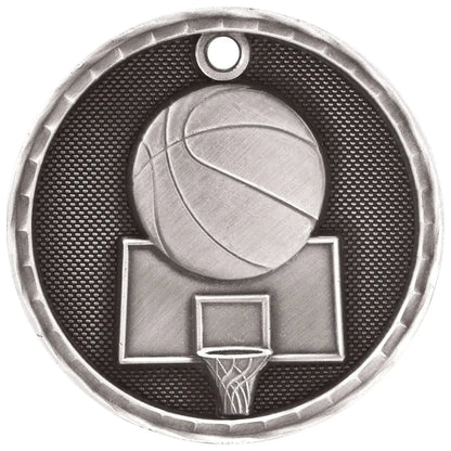 Antique Silver 2" 3D Basketball Medal
