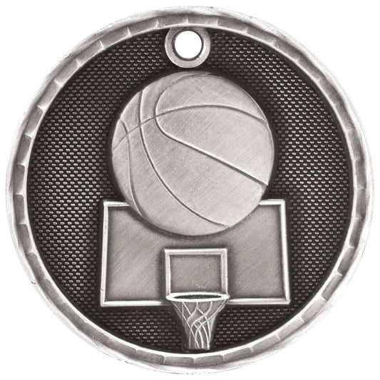 Antique Silver 2" 3D Basketball Medal