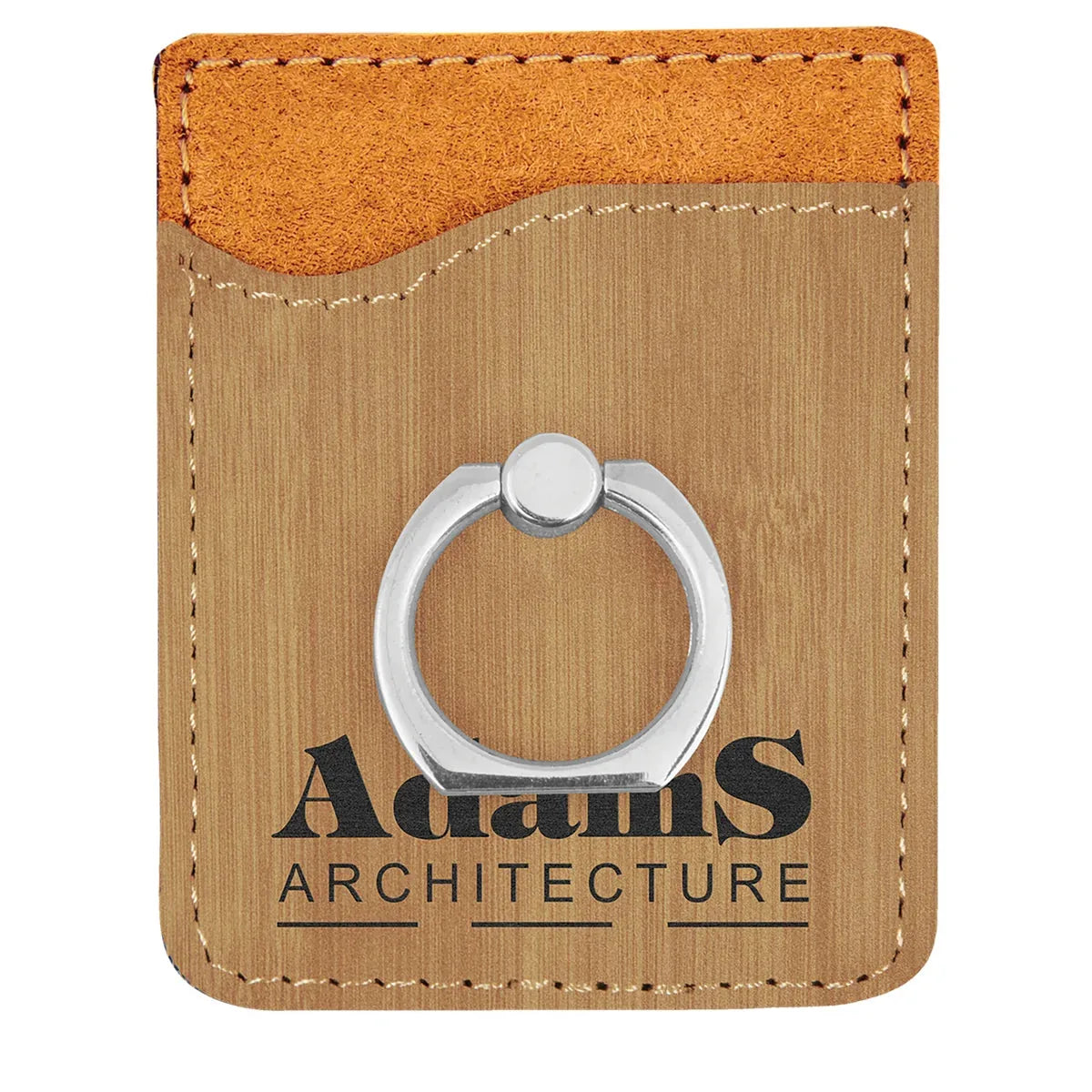 Bamboo Laserable Leatherette Phone Wallet with Silver Phone Wallet with Silver Ring