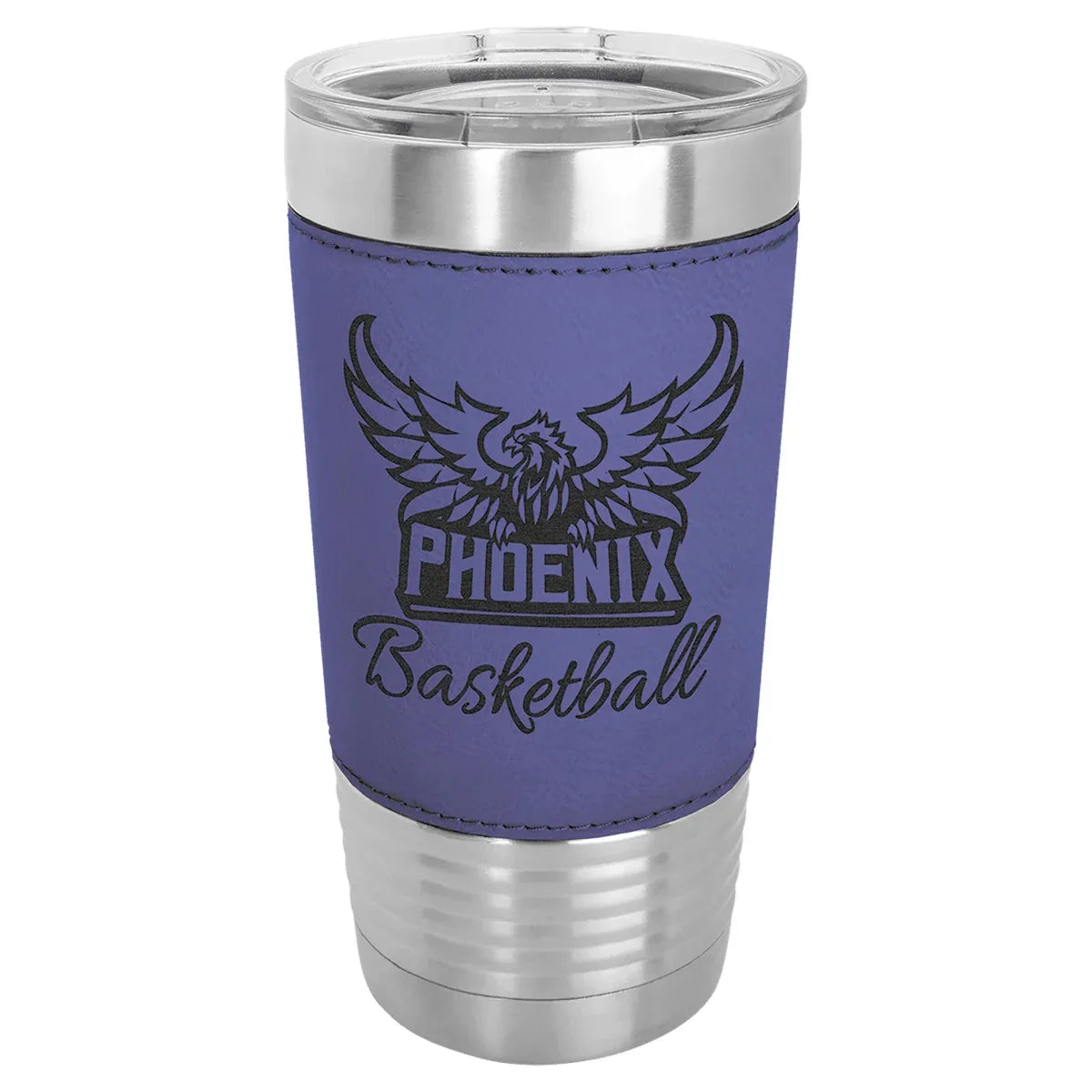Purple/Black Laserable Leatherette Tumbler with Clear Polar Camel 20 oz. Lid
