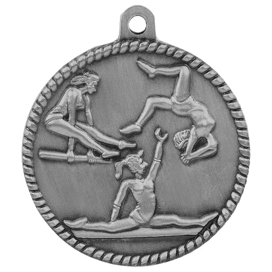 Antique Silver 2" Female Gymnastics High Relief Medal