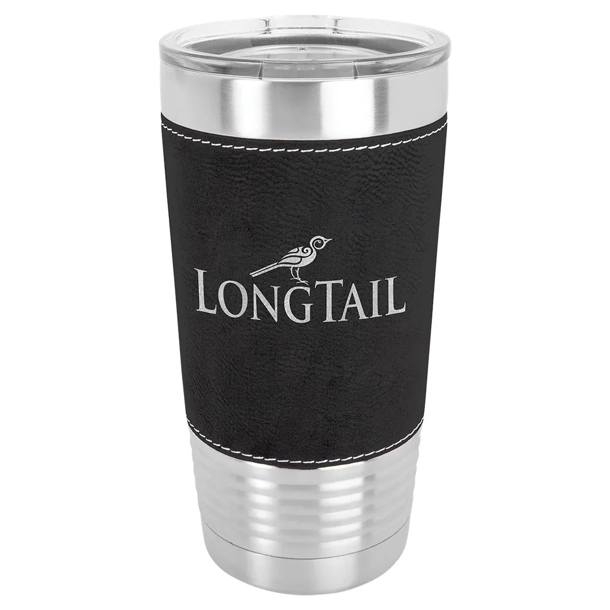 Black/Silver Laserable Leatherette Tumbler with Clear Polar Camel 20 oz. Lid