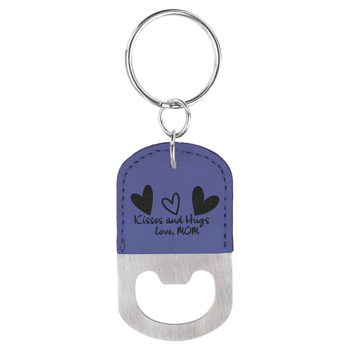 Purple Oval Laserable Leatherette Bottle Opener Keychain